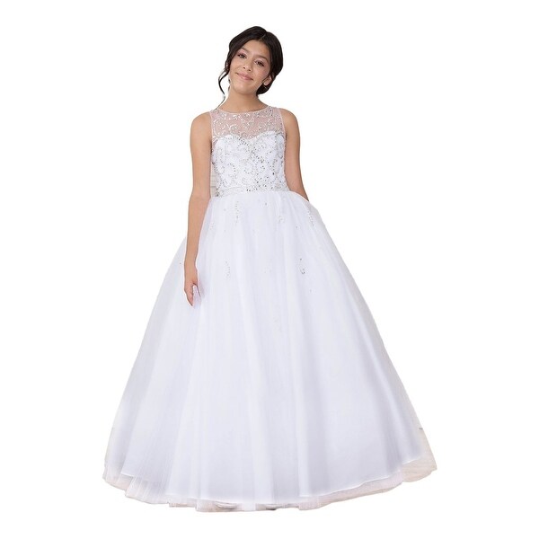 girls white pageant dress