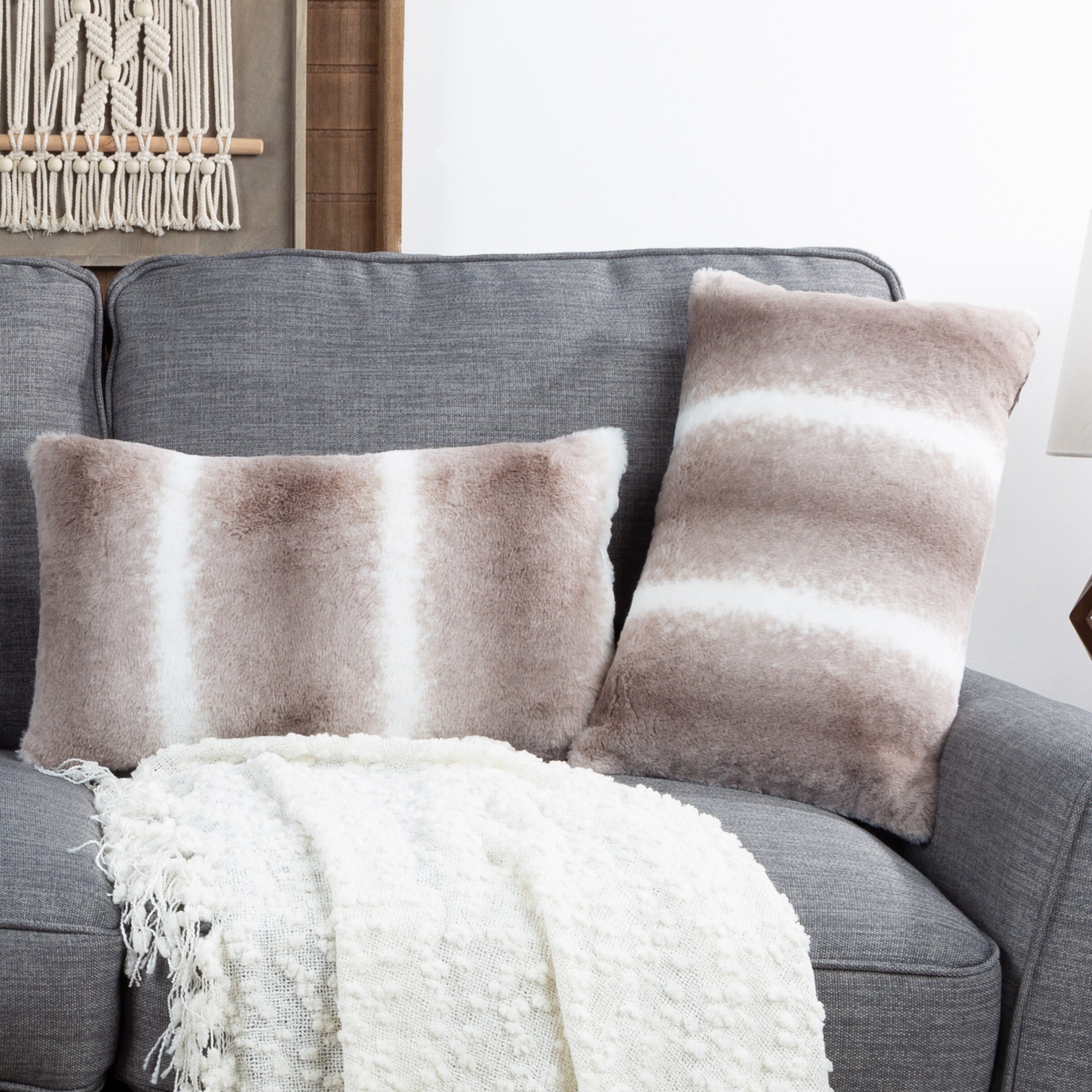 Hastings Home 2 Pack Faux Fur Pillows Gray White On Sale Bed