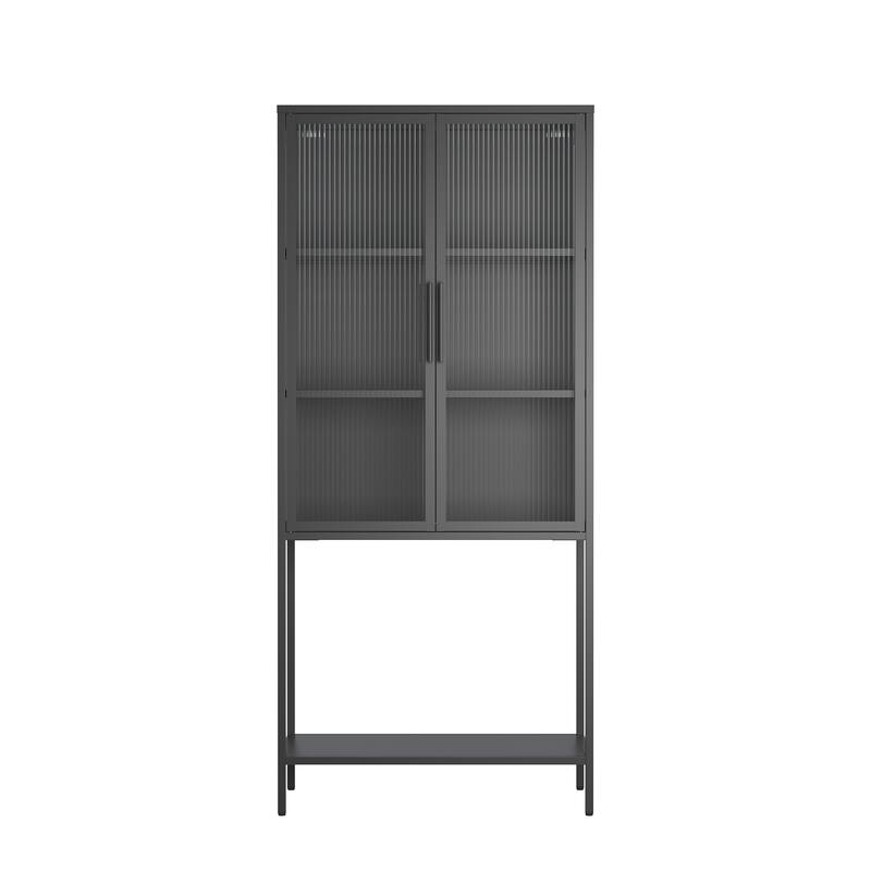 Benvolio 70.87-inch Black Two Door Metal Storage Cabinet with Fluted Clear Doors - 70.87