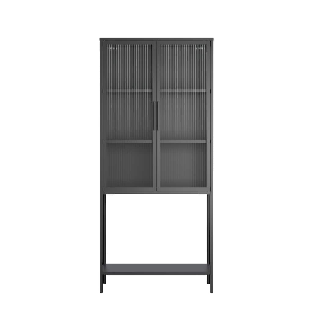 Benvolio 70.87-inch Black Two Door Metal Storage Cabinet with Fluted Clear Doors - 70.87