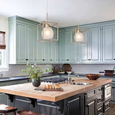 Yarge Modern Glam Pendant 1-Light Metal Square with Ball frosted glass for Kitchen Island - D 6.5" x H 11"