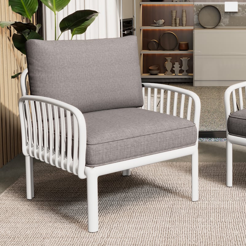 Christopher Knight Home - Outdoor Patio Club Chair with Thick Cushions - 1-Piece - White+Light Gray