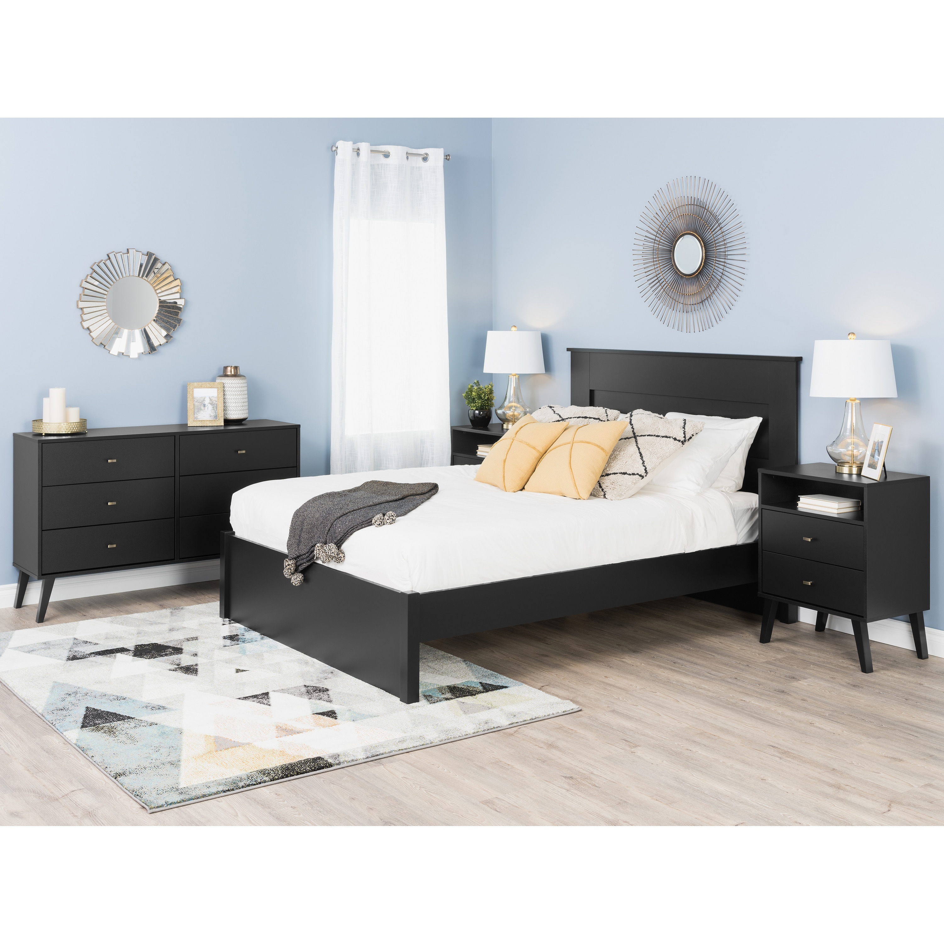 Prepac Milo Mid Century Modern 2 Drawer Nightstand with Open Shelf
