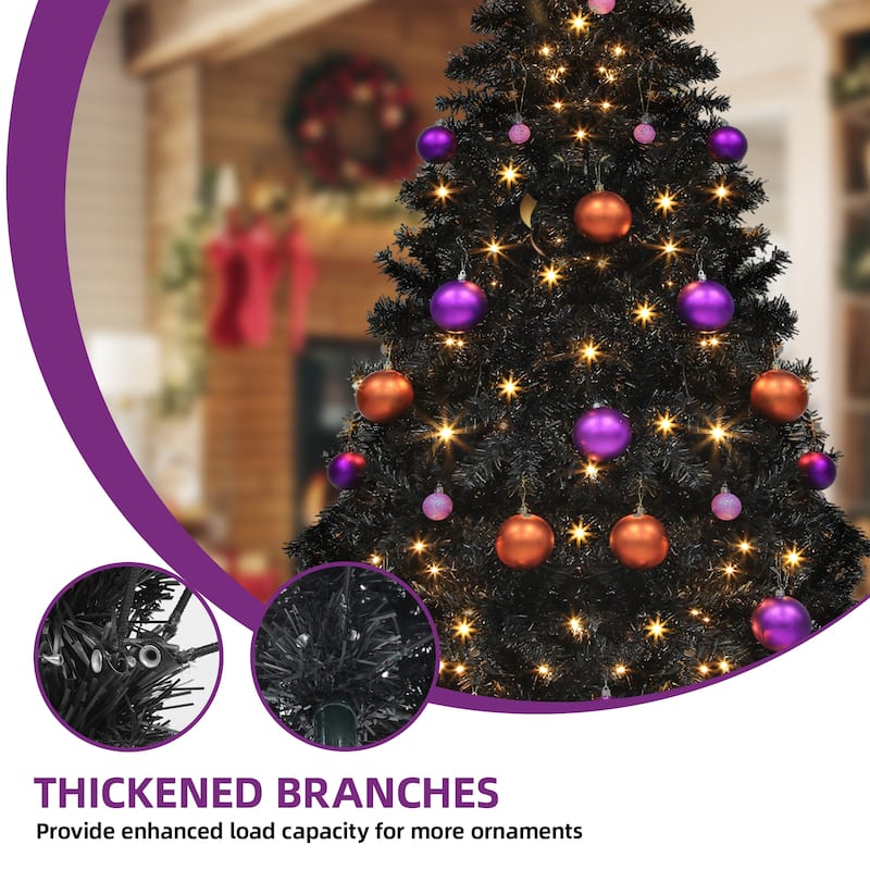 Pre-Lit Black Halloween Artificial Christmas Tree with Lighting