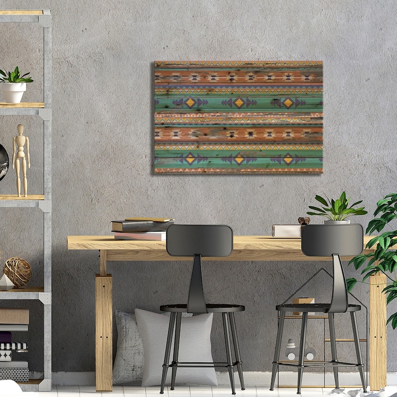 Teal & Orange Tribal Pattern on Wood Print On Wood by 5by5collective - Multi-Color