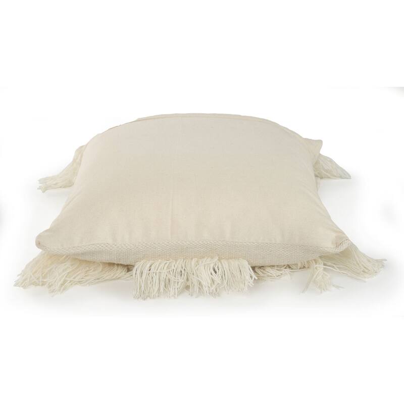 20" Off-White Textured Square Throw Pillow with Fringe