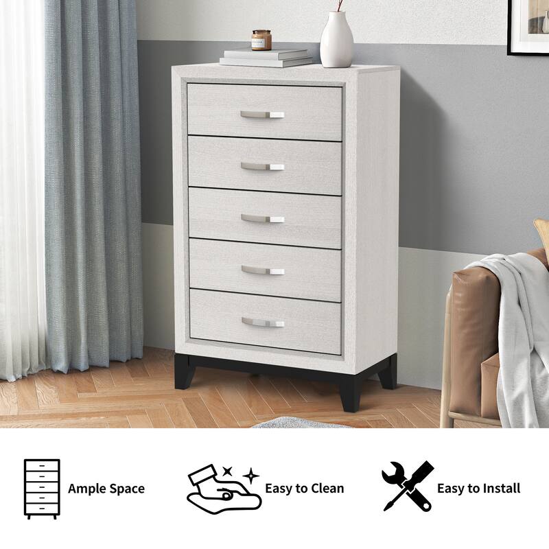 51" Tall Modern White Wood 5-drawer Storage Chest with Metal Pull