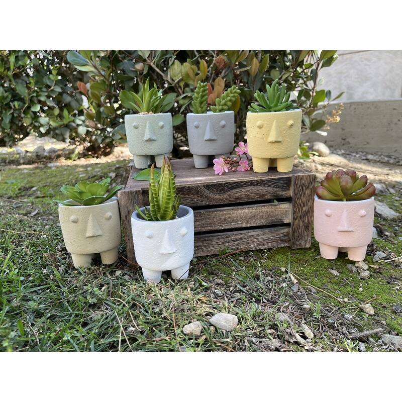 Modern Cement Decorative Human Face Planter Set
