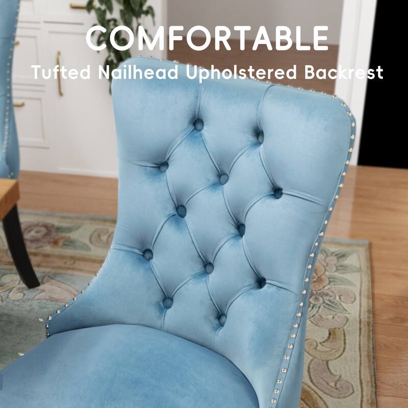 Solid Wood Velvet Upholstered Dining Chair Set of 2