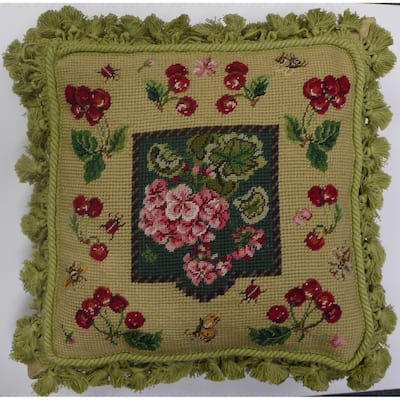 17" x 17" Cherries Needlepoint Pillow
