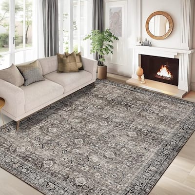 Vintage Floral Rug Non Slip Low Pile Area Rug Soft Throw Rugs for Living Room Bedroom
