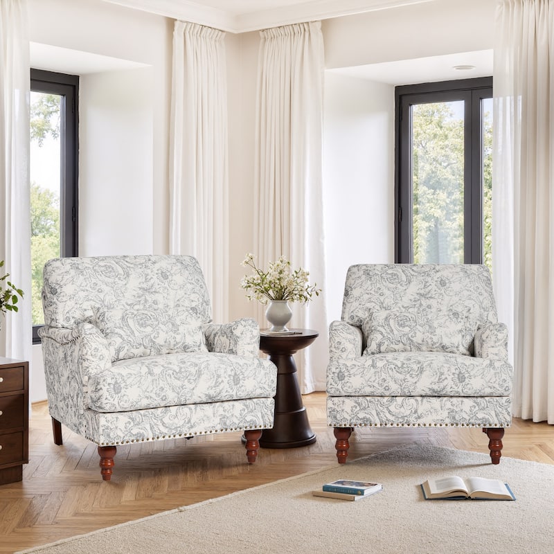Set of 2 Mid Century Chenille Upholstered Accent Chairs