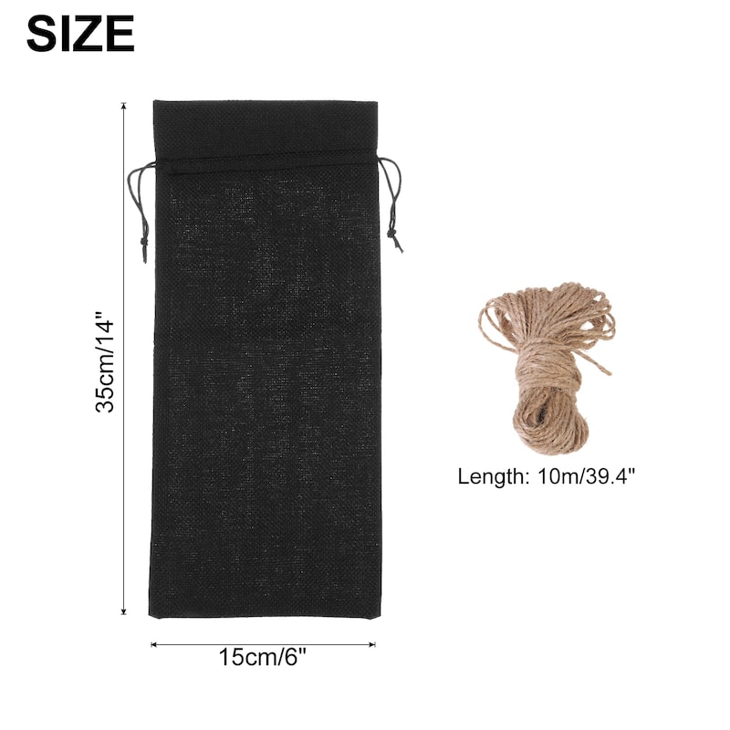 12pcs Burlap Wine Bags, Wine Gift Pouches with Drawstrings - Black