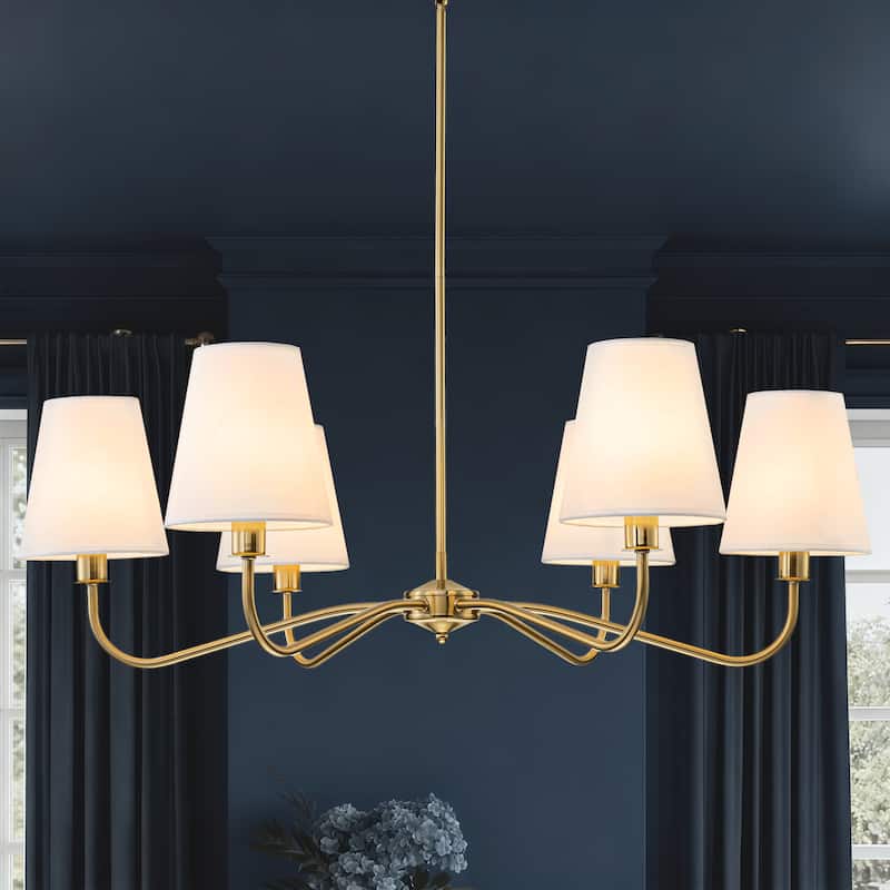 Starsky 6-Light Modern Classic Chandelier with White Linen Shades