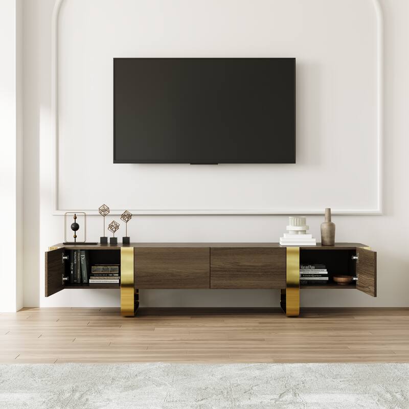 79 inch Wood TV Stand Partial Assembly Entertainment Center Modern Media Console with Drawers and Storage Cabinets