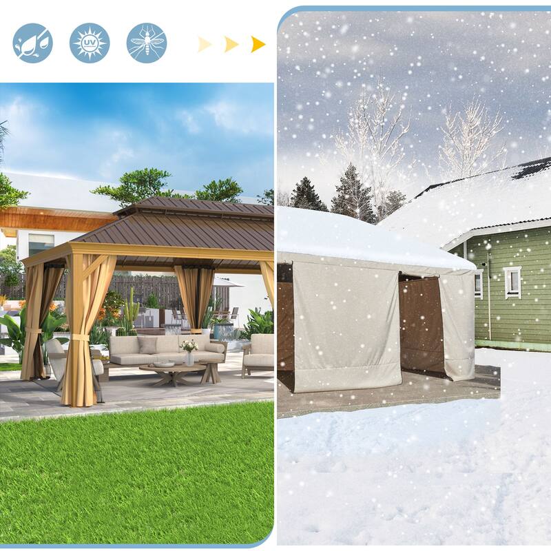 EROMMY Winter Gazebo Cover, Outdoor Cover for Hardtop Gazebos, Enclosed Cover with Sidewalls and Mesh Windows