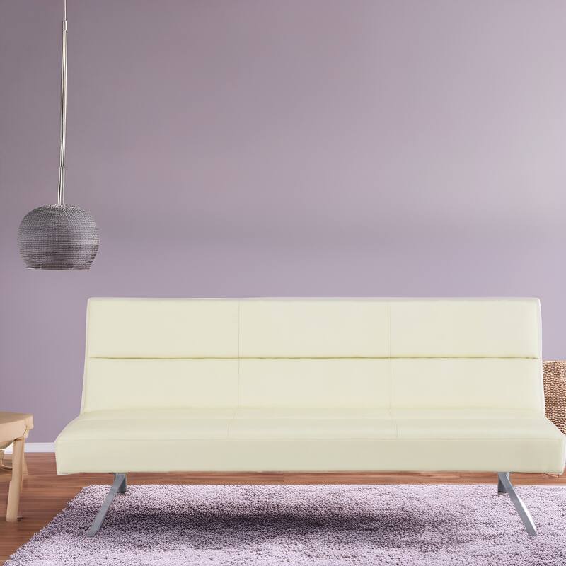 Convertible Faux Leather Futon Sofa Bed - Modern Folding Reclining Couch with Chrome Legs for Small Spaces