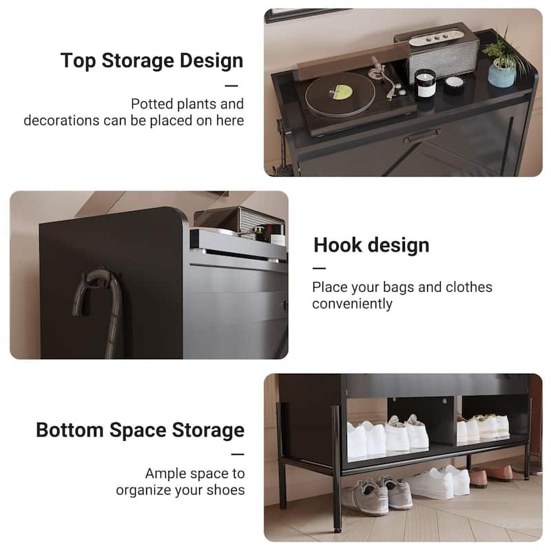 Shoe Cabinet with 2 Flip Drawers and Open Shelves