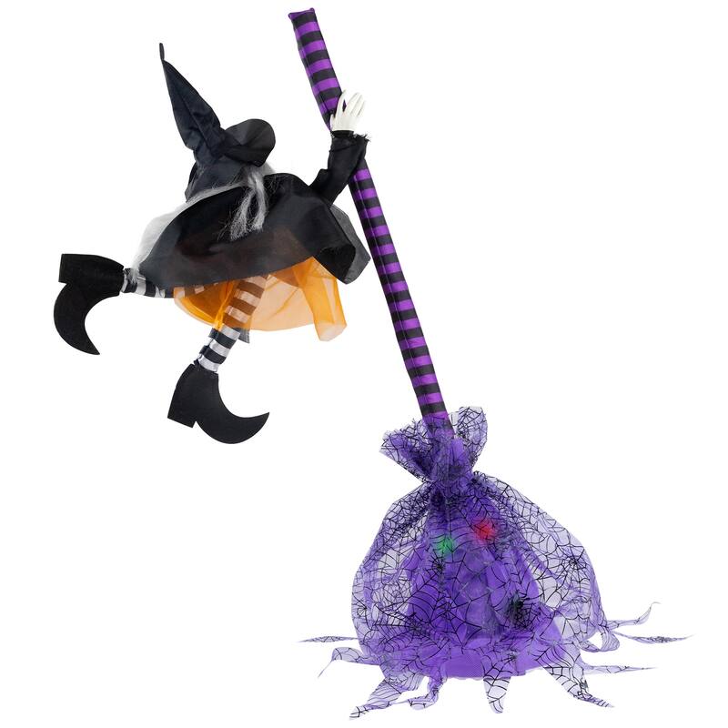 Animated Flying Witch with Broom Halloween Decoration - 25"