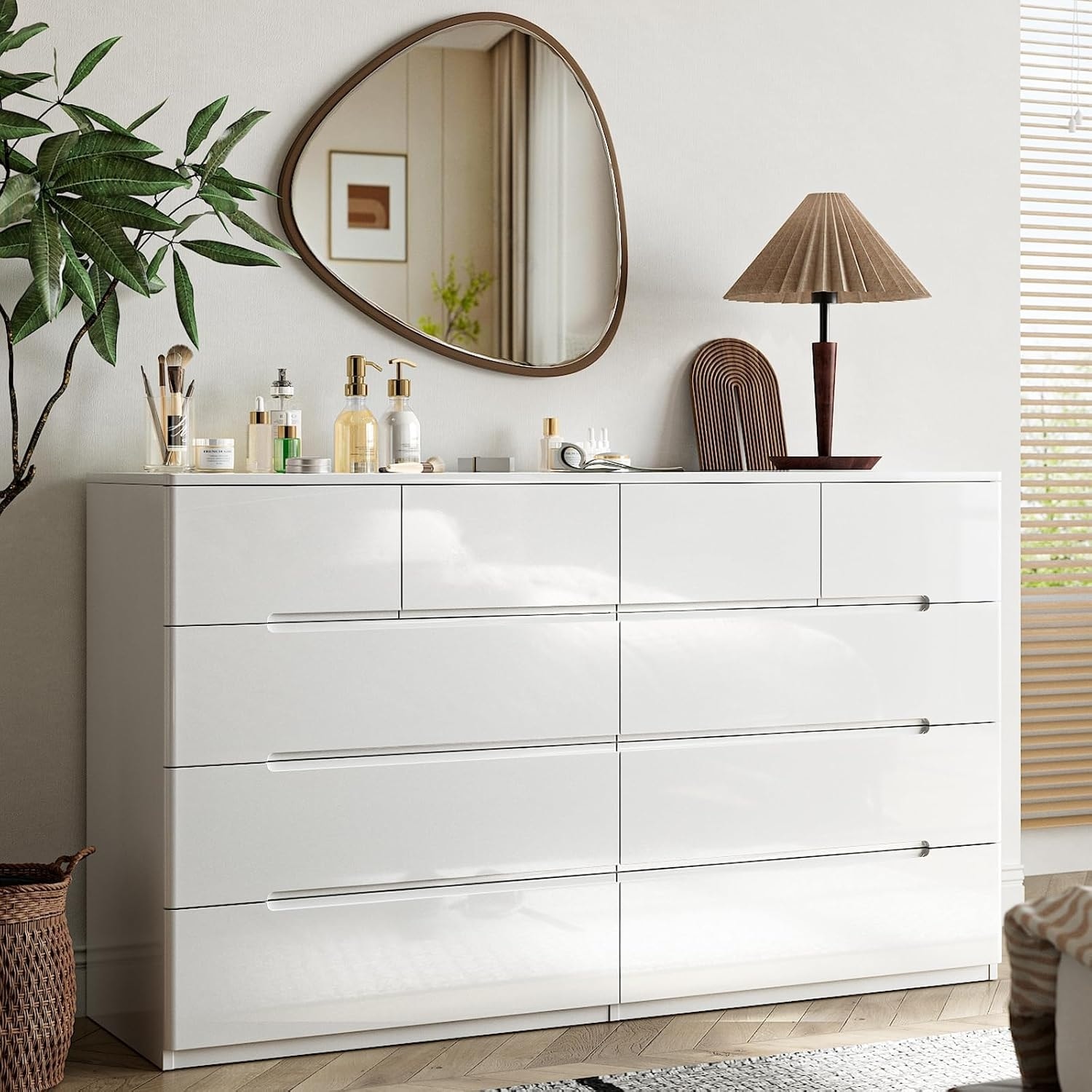 10-Drawer White Dresser, 55-inch Long Modern Storage Cabinet for Bedroom, Living Room, Entryway, Hallway