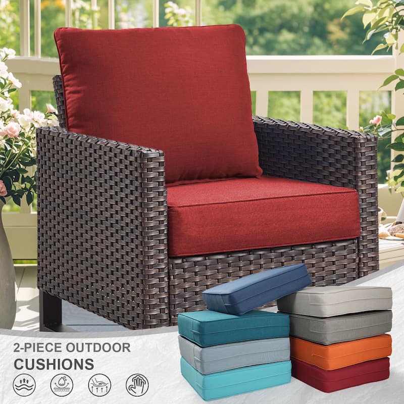 Gymojoy 24"x24"x6" Thick Cushions & Pillows Set - Deep Seat Indoor/Outdoor Water & Fade Resistant