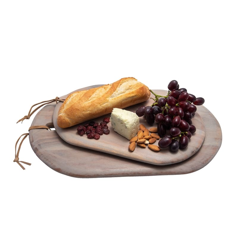 Acacia Wood Cutting Board w/ Leather Strap 17.75" x 11.8"-A - A