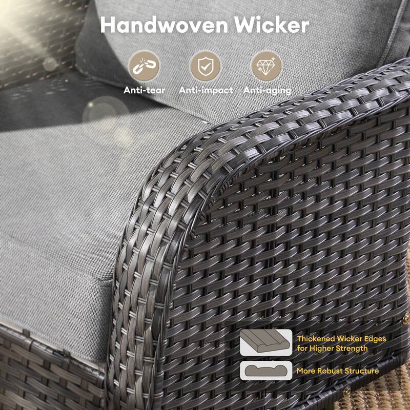 HOOOWOOO 3-piece Grey Wicker Patio Swivel Rocking Chair Set