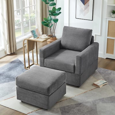 Classic Corduroy Chaise Lounge Chair with Ottoman,Upholstered Sofa Couch Chair for Living Room,Accent Lounge Chair with Armrests