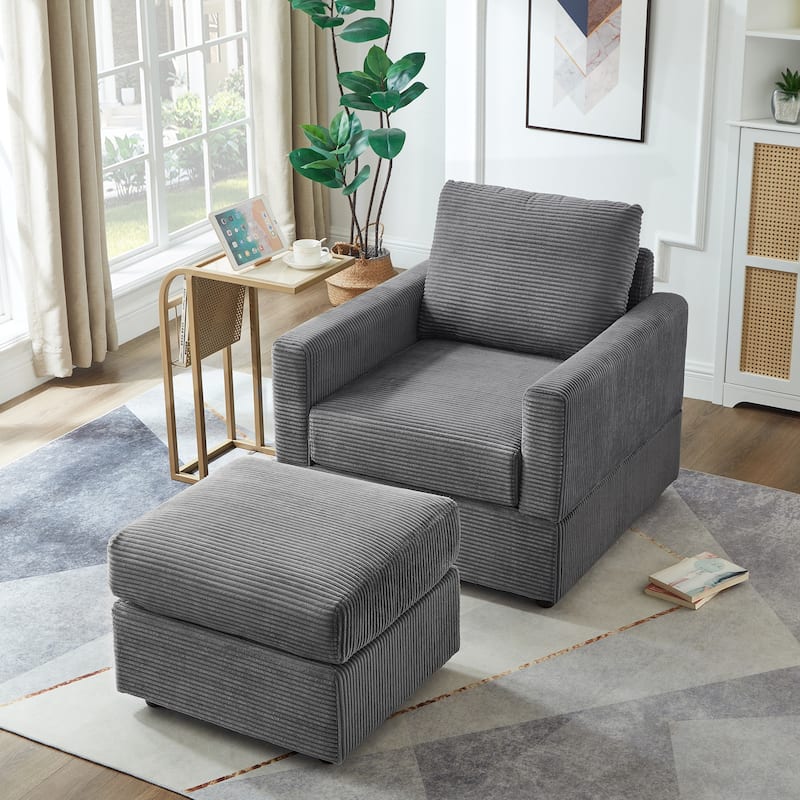 Upholstered Accent Chair Sofa Chaise Couch Chair with Ottoman