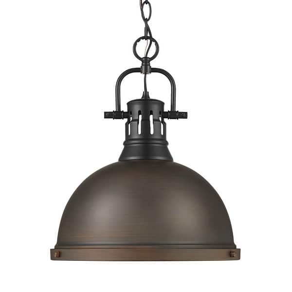 slide 1 of 1, Yep by Golden Lighting Duncan 1-light 14in Chain Hung Pendant in Matte Black and Rubbed Bronze shade