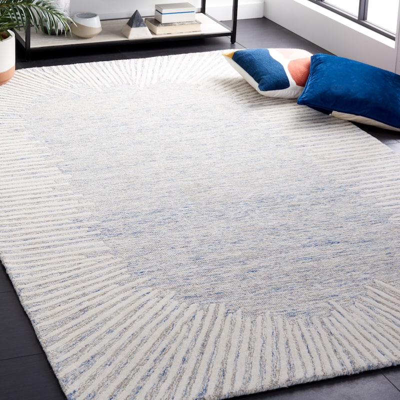 SAFAVIEH Handmade Abstract Deema Modern Wool Rug - 5' x 8' - Blue/Ivory - Rectangle