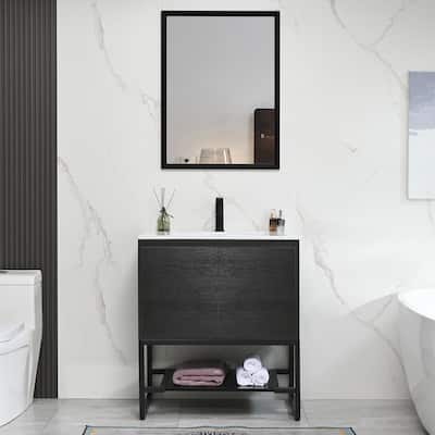 Bathroom Vanity Set with Built-in Power Socket with Under-mount Ceramic Sink Combo Free standing