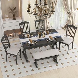 6 Piece Rustic Dining Table Set, with 4 Upholstered Chairs & 1 Bench ...