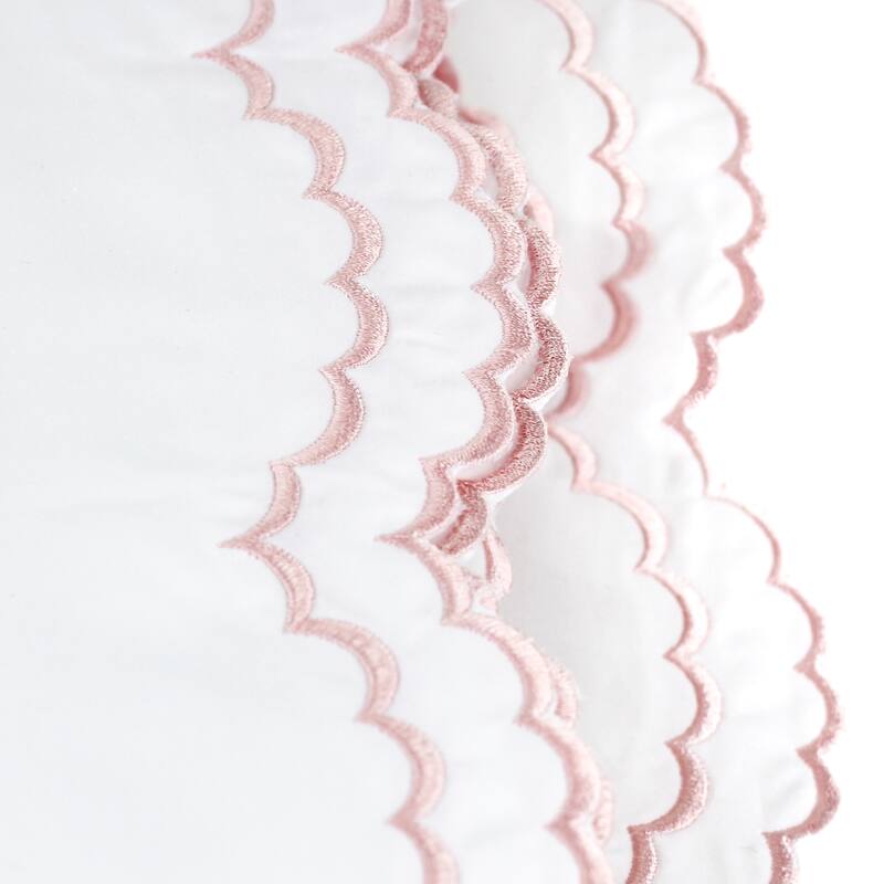 Percale Cotton Double Scalloped Embroidered Crisp Sheet Set