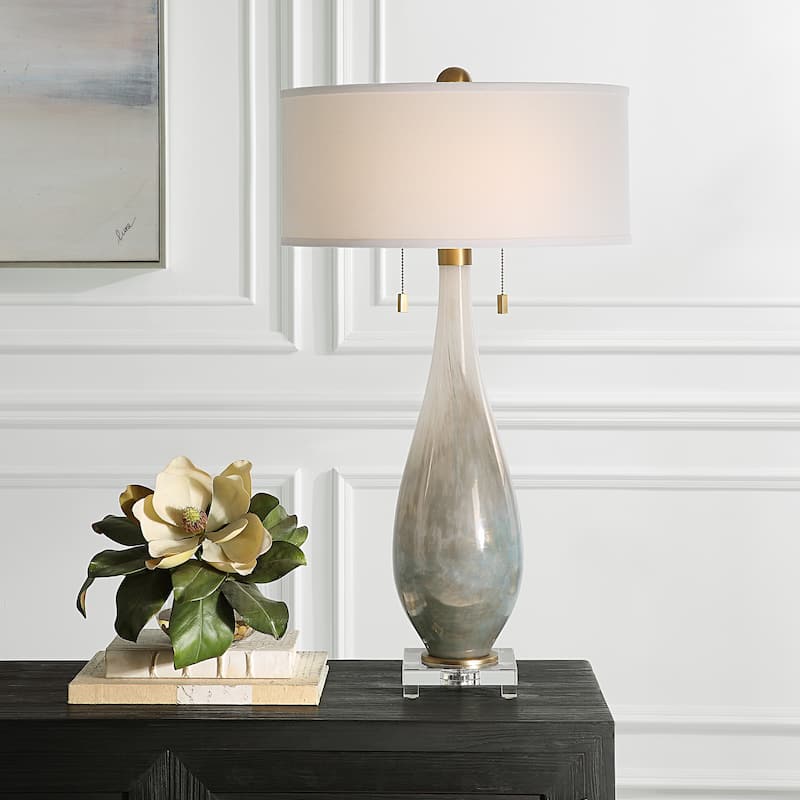 Uttermost Cardoni Bronze Glass Table Lamp - 32H, Shade 8H x 18 Dia in.