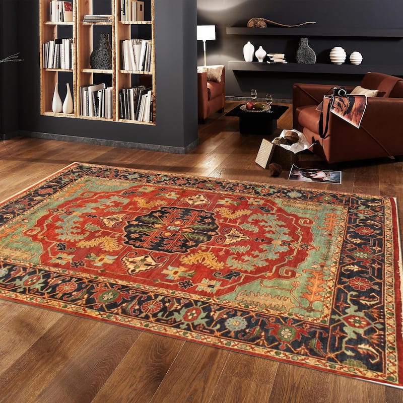 Pasargad Home Serapi Hand-Knotted Rust/Navy Wool Area Rug