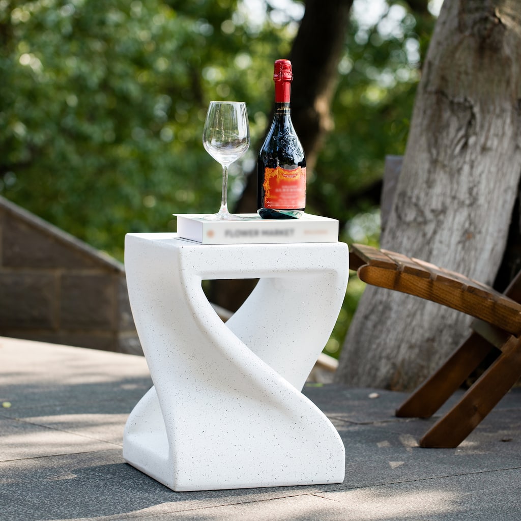 Christopher Knight Home - Modern 13.39'' Twisted Pedestal MGO Side Table for Indoor and Outdoor Use - White Marble