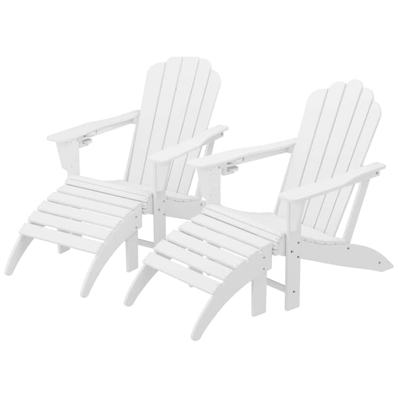 Aderson Outdoor Poly Adirondack Chair with Ottoman 4-Piece Set - White
