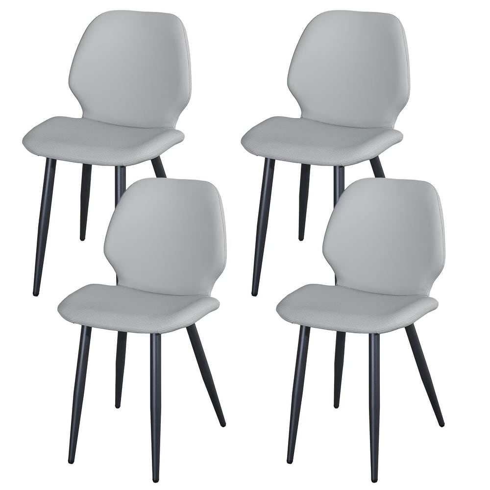 Leather Dining Chair with Metal Legs, Shell Shape Upholstered Chair Set of 4 for Kitchen, Restaurant, Living