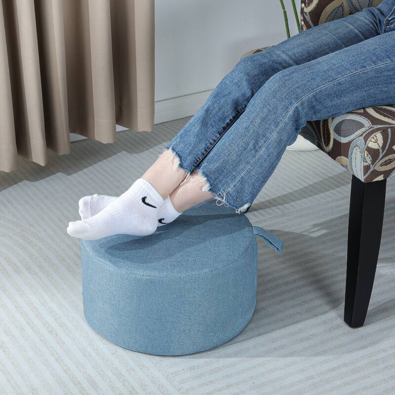 Adeco Linen Round Ottoman Footrest with Handle