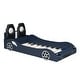 preview thumbnail 17 of 24, Wooden Twin Size Race Car Bed with Upholstered Backrest and LED Light, Kids Car-Shaped Platform Bed with Slats Support