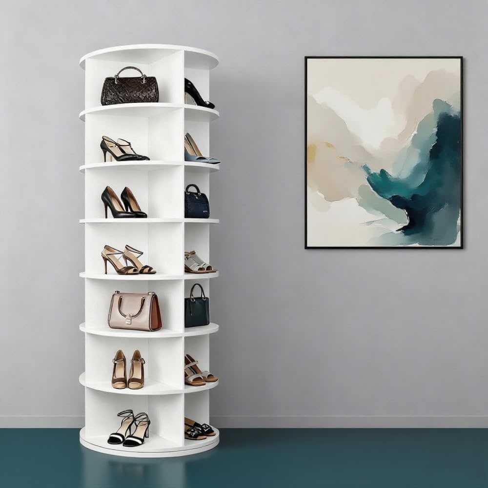 7-Tier Rotating Shoe Rack Tower, 360-Degree Spinning Shoe Display Stand. - 7 Tier