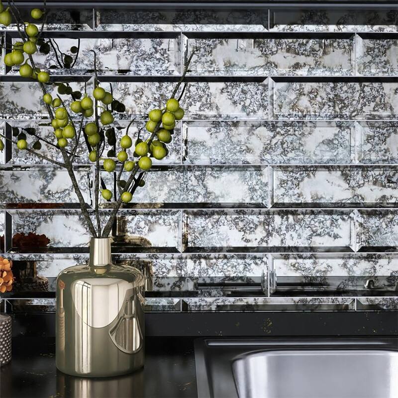 Merola Tile Lustre Beveled Antique Mirror 3 in. x 12 in. Glass Wall Tile - Case (40 Tiles)