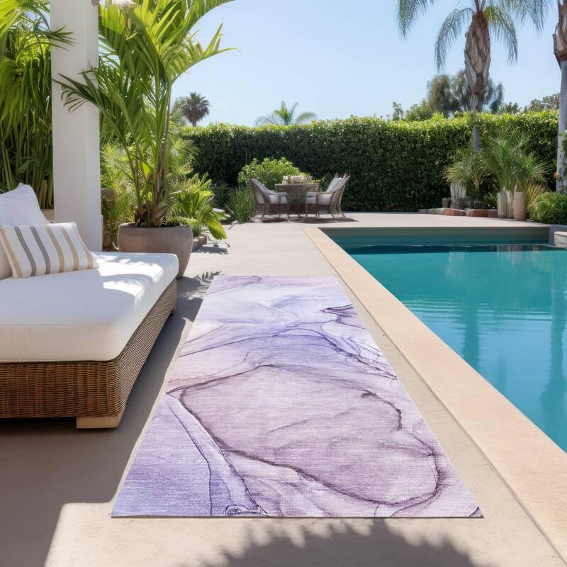 Machine Washable Indoor/ Outdoor Abstract Chantille Rug - Purple - 2'3" x 7'6"