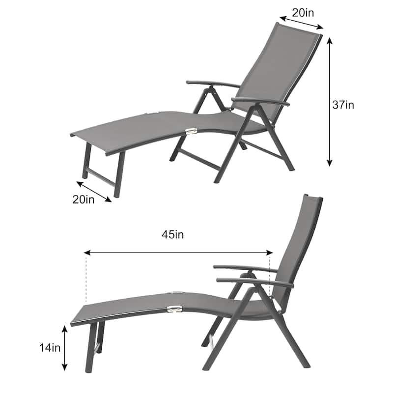 Pellebant Outdoor Folding Adjustable Aluminum Patio Chaise Lounge Chair