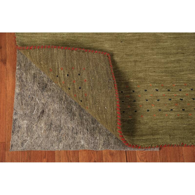 Green Gabbeh Oriental Runner Rug Hand-Knotted Wool Carpet - 2'8" x 10'1"