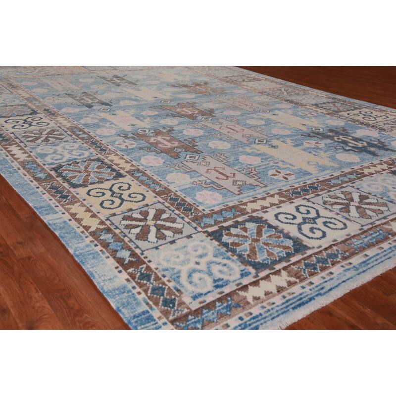 Hand Knotted Oriental 100% Wool Carpet Transitional All-Over Navy Blue & Blues Oushak Area Rug - 11' 0'' X 8' 4''