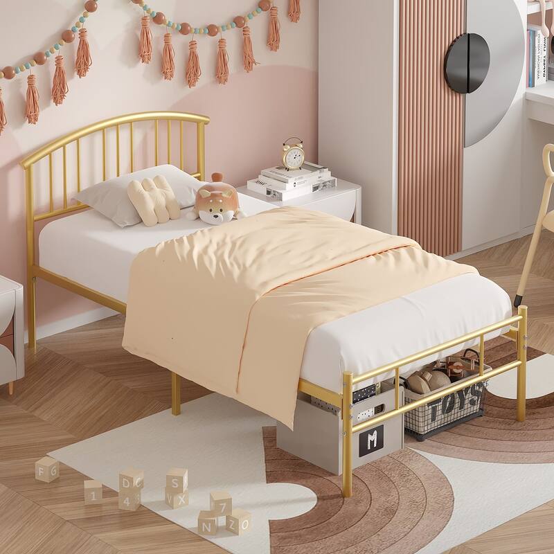 14 Inch Bed Frames Metal Platform Bed with Spindle Headboard Footboard/Mattress Foundation/No Box Spring Needed