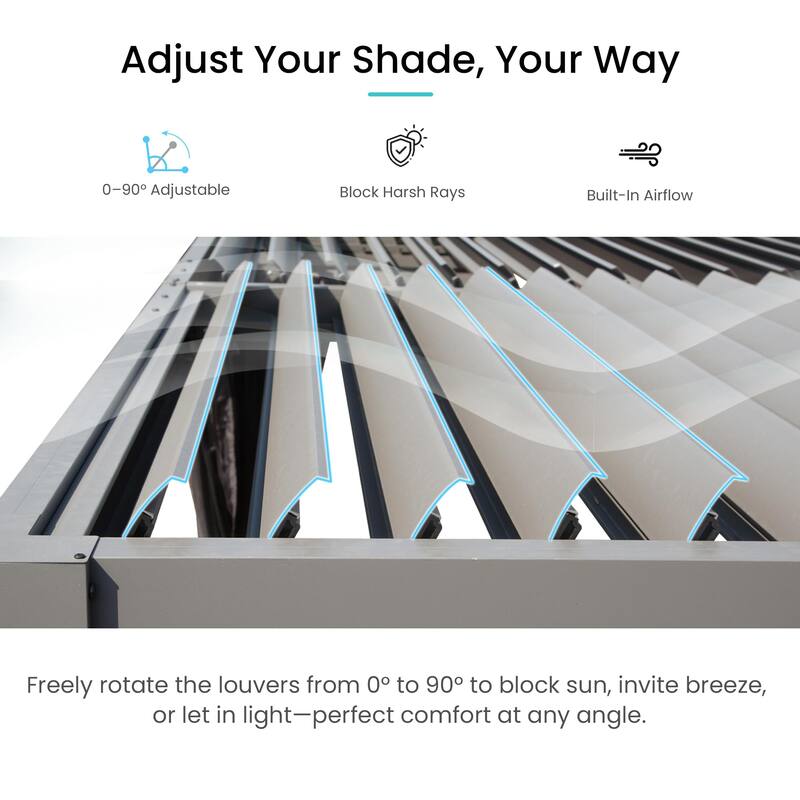 10x10 FT Adjustable Louvered Pergola with Integrated Gutter System, All-Weather Aluminum Construction