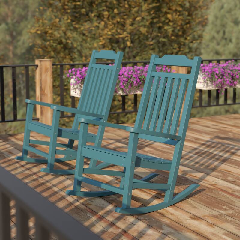 2 Pack All-Weather Faux Wood Rocking Chair - Patio and Yard Furniture - Teal